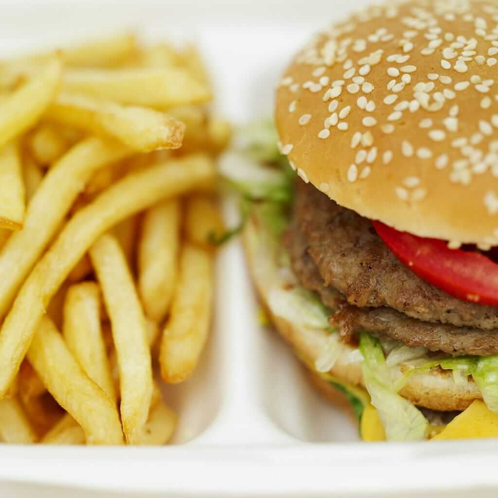 Box with a Hamburger and French Fries