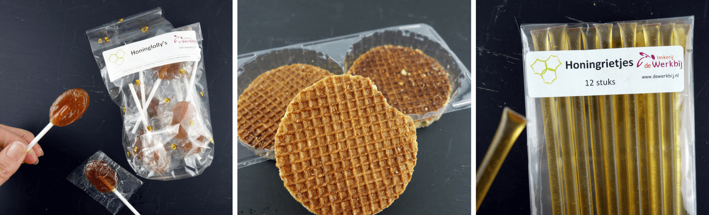 Honing lollie, rietjes en wafels